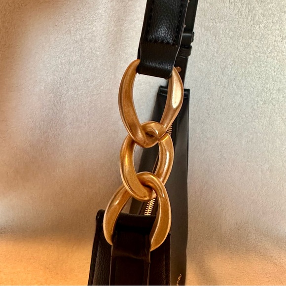 Adjustable Black Shoulder Bag with Gold Hardware - Picture 9 of 10